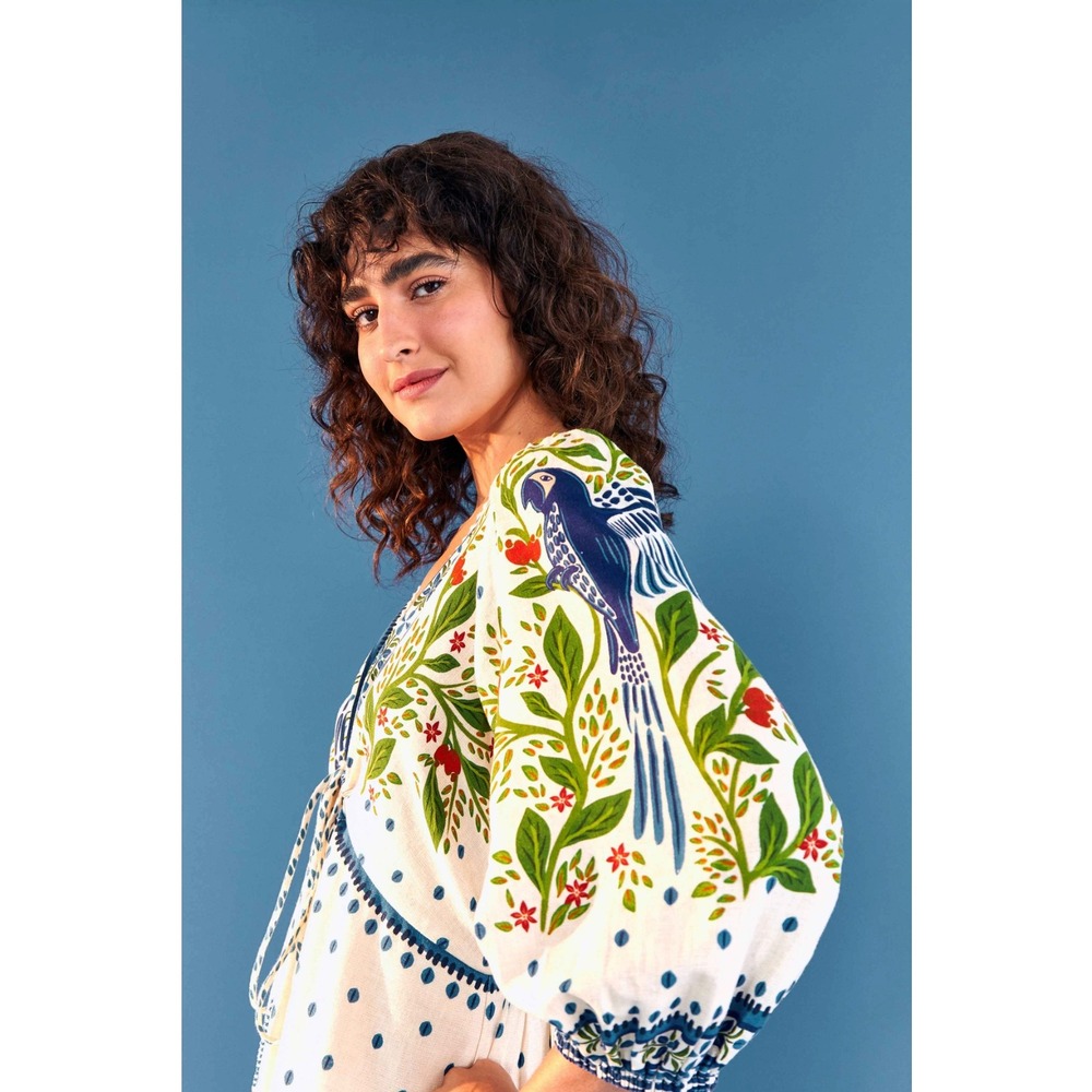 NWT Farm Rio Macaw Flight Maxi Dress Small Tropical Bird Linen $280 Sold Out - Picture 4 of 16